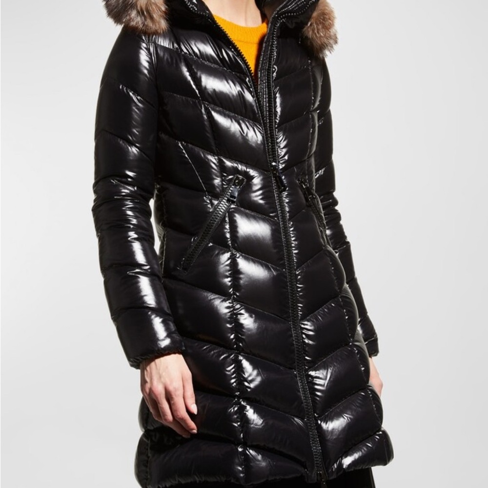 Moncler Fulmarus Shiny Black Puffer Jacket with Fur Hood